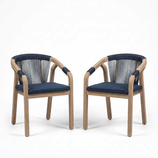 Shiro 6 Seater Wooden Garden Dining Set with Shiro Rope Dining Chairs - Navy Rope