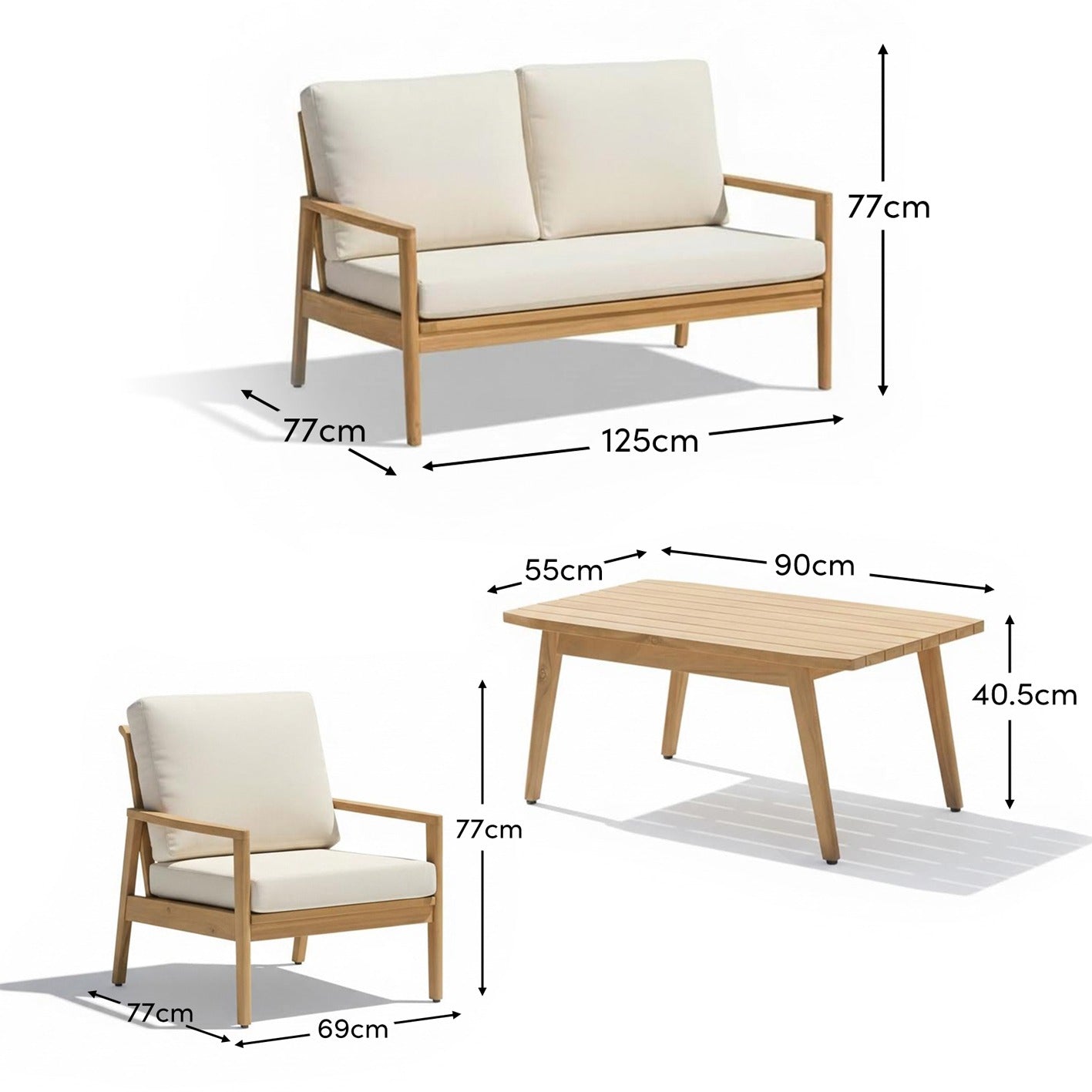 Alora Wooden Garden Conversation Set - White Acacia