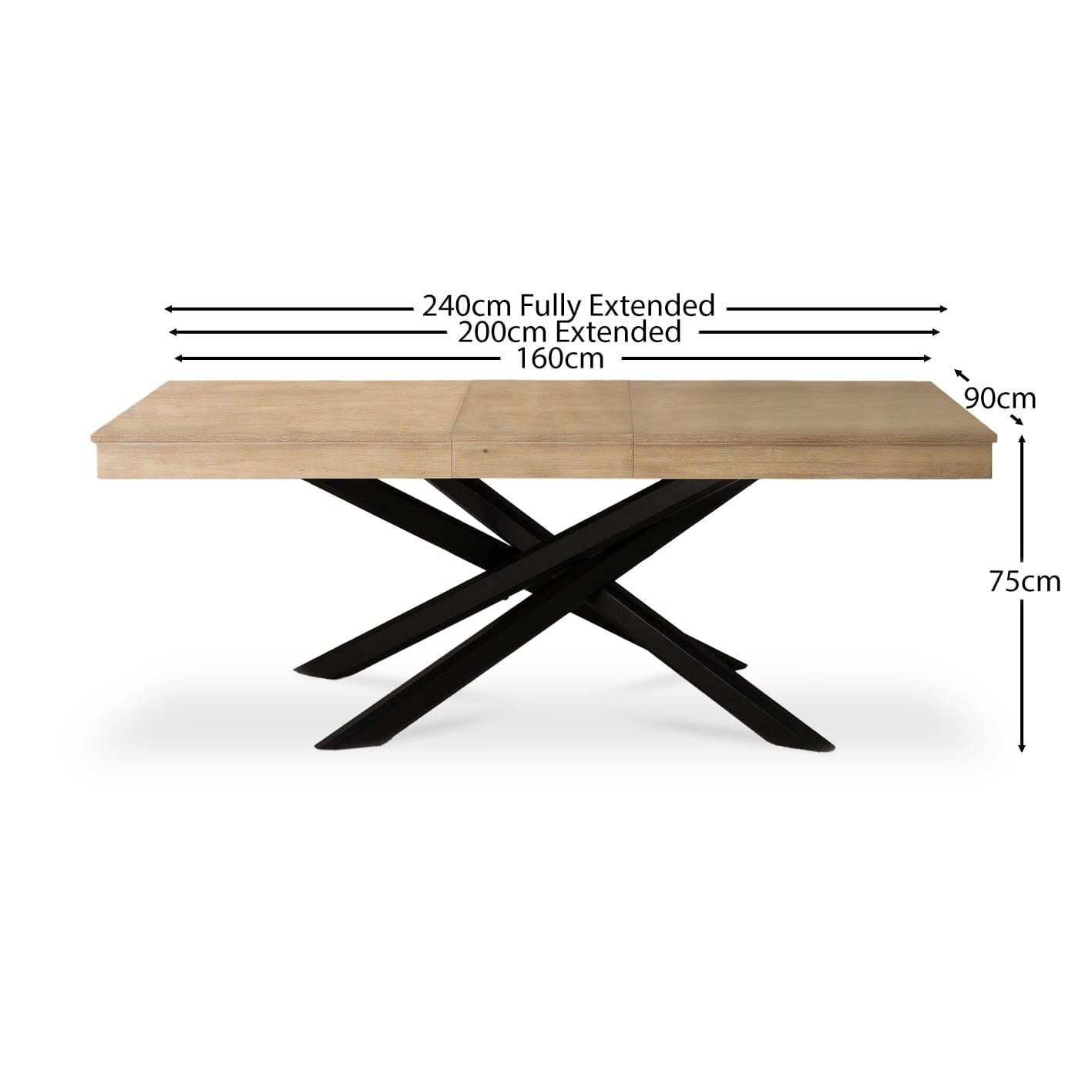Amelia Pale Oak Wood Dining Table - Extendable - Black Legs