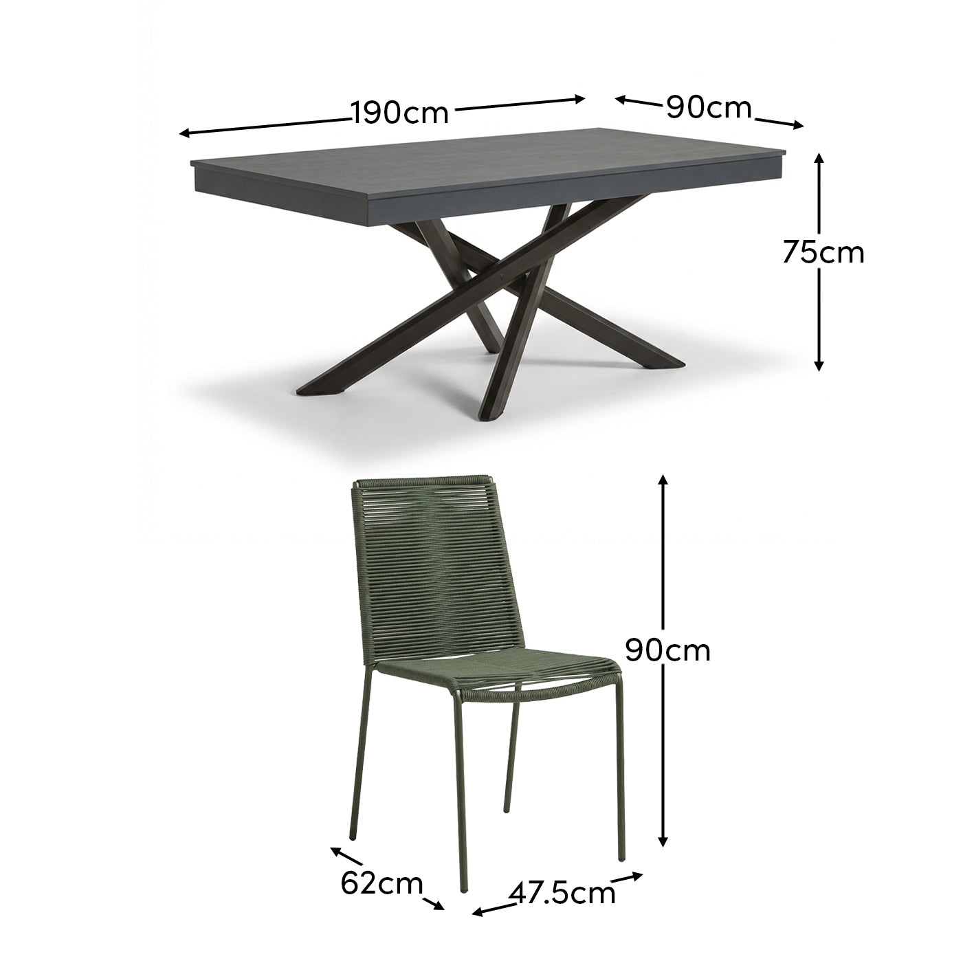 Amelia 6 Seater Dove Grey Concrete Garden Dining Set with Ryder Khaki Chairs