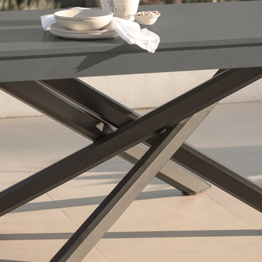 Amelia 6 Seater Concrete Garden Dining Table - Metal Legs - Dove Grey