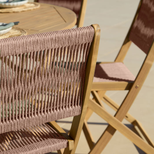 Ashby 6 Seater White Acacia Garden Dining Set with Cove Pink Rope Chairs - 160cm
