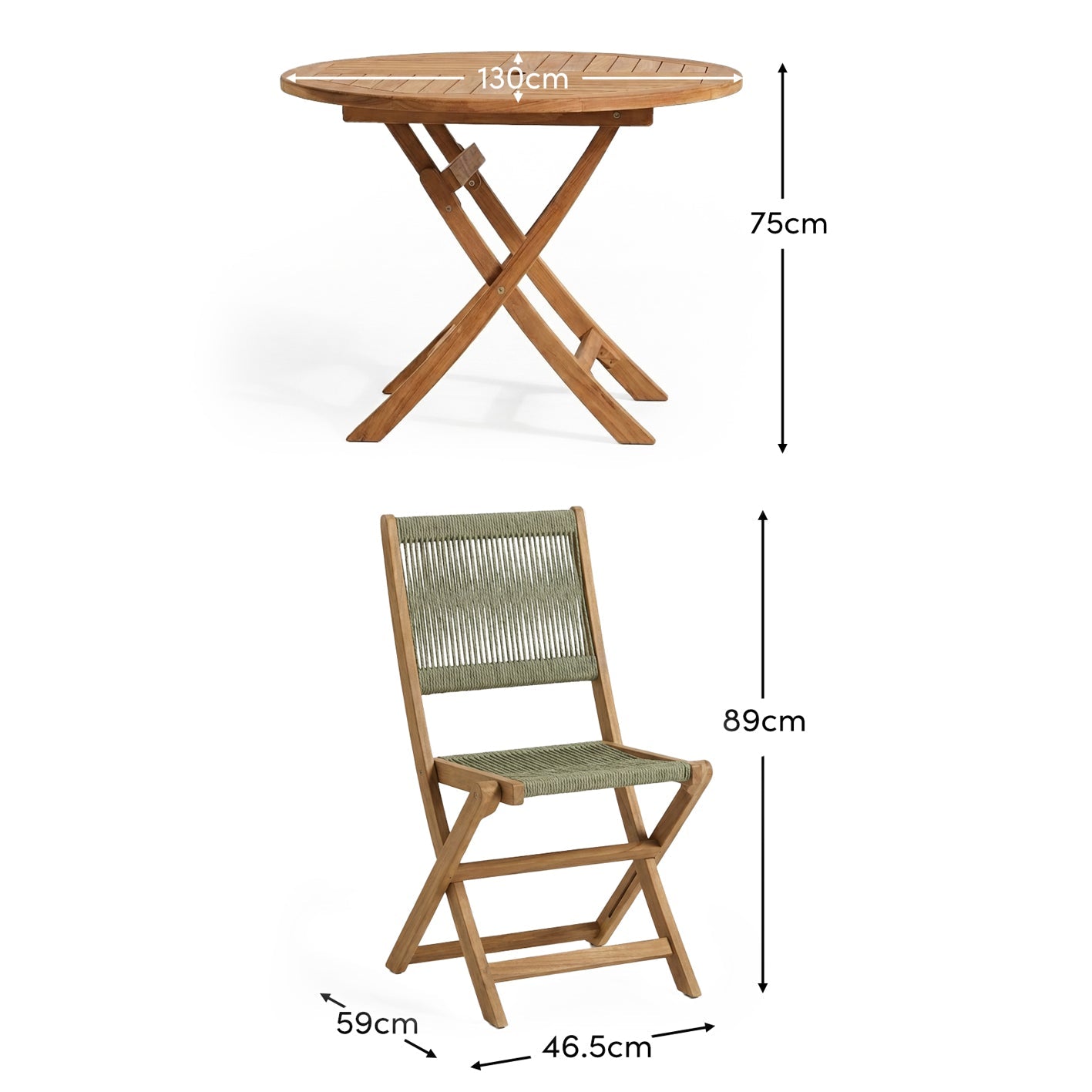 Ashby 4 Seater White Acacia Garden Dining Set with Cove Green Rope Chairs - 130cm