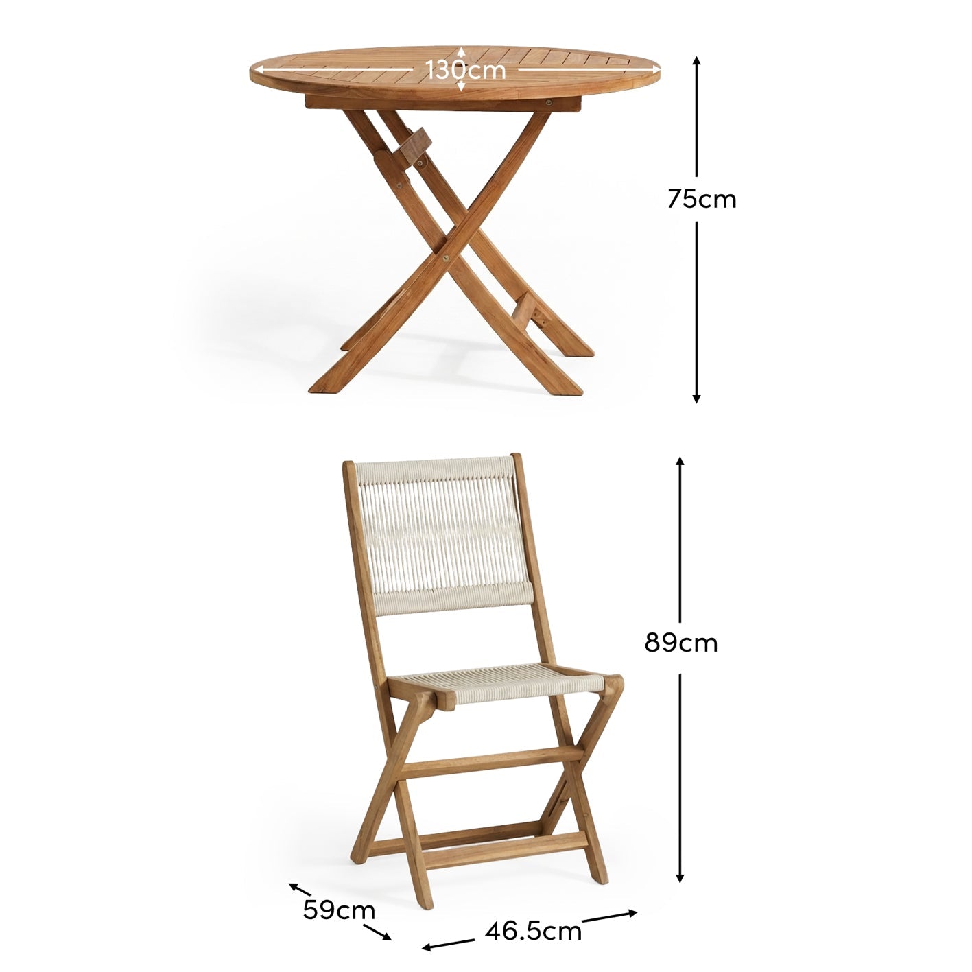 Ashby 4 Seater White Acacia Garden Dining Set with Cove Beige Rope Chairs - 130cm