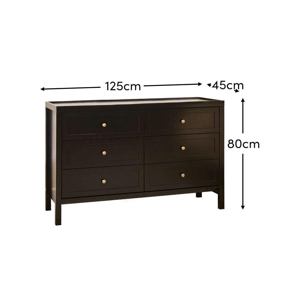 Charlie 6 Drawer Chest of Drawers - Noir Black