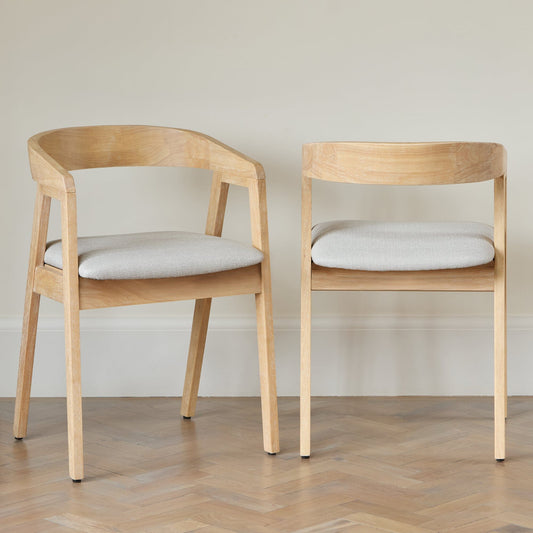 Outlet - Ella Fawn Linen Dining Armchairs - Set of 2 - Whitewash Oak Legs