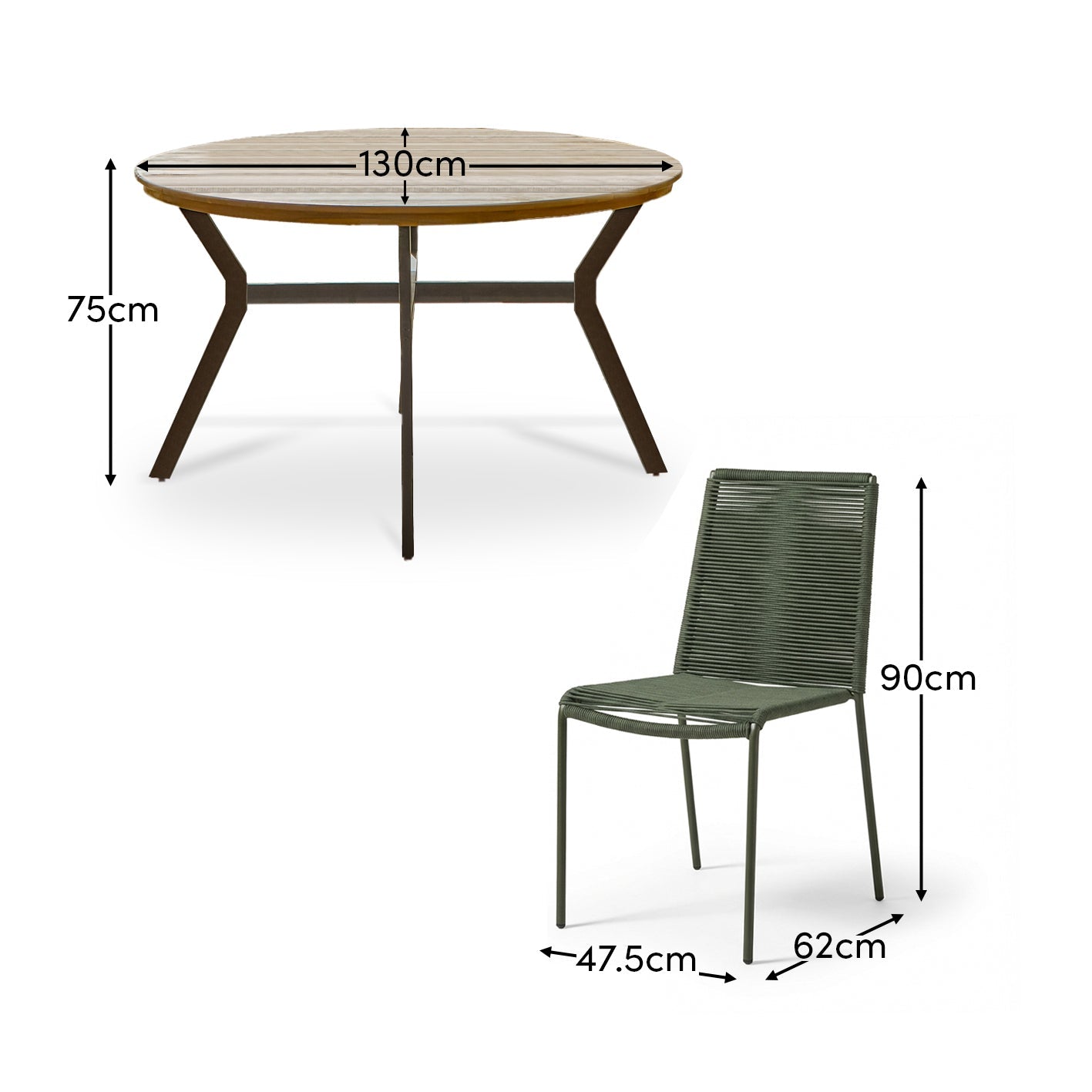 Ezra 4 Seater Round Wooden Garden Set with Ryder Khaki Chairs