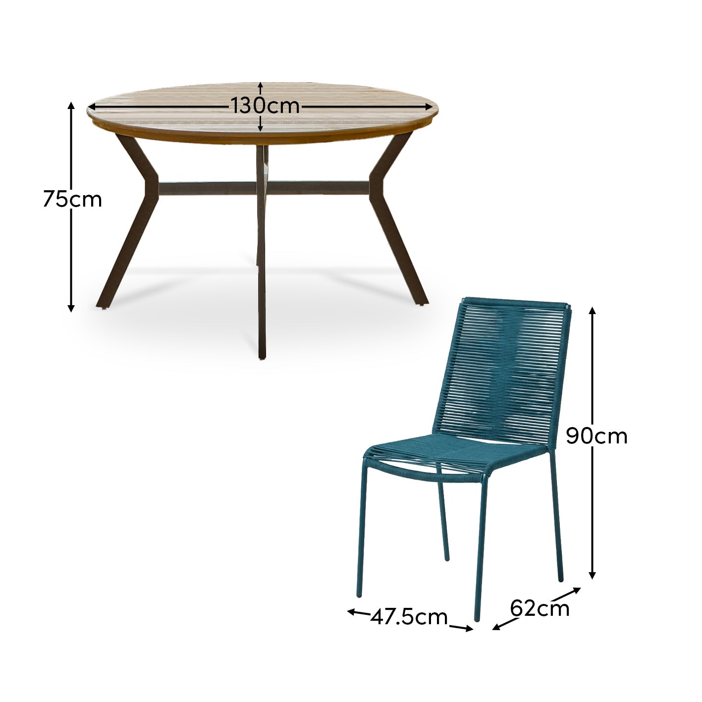 Ezra 4 Seater Round Wooden Garden Set with Ryder Teal Chairs