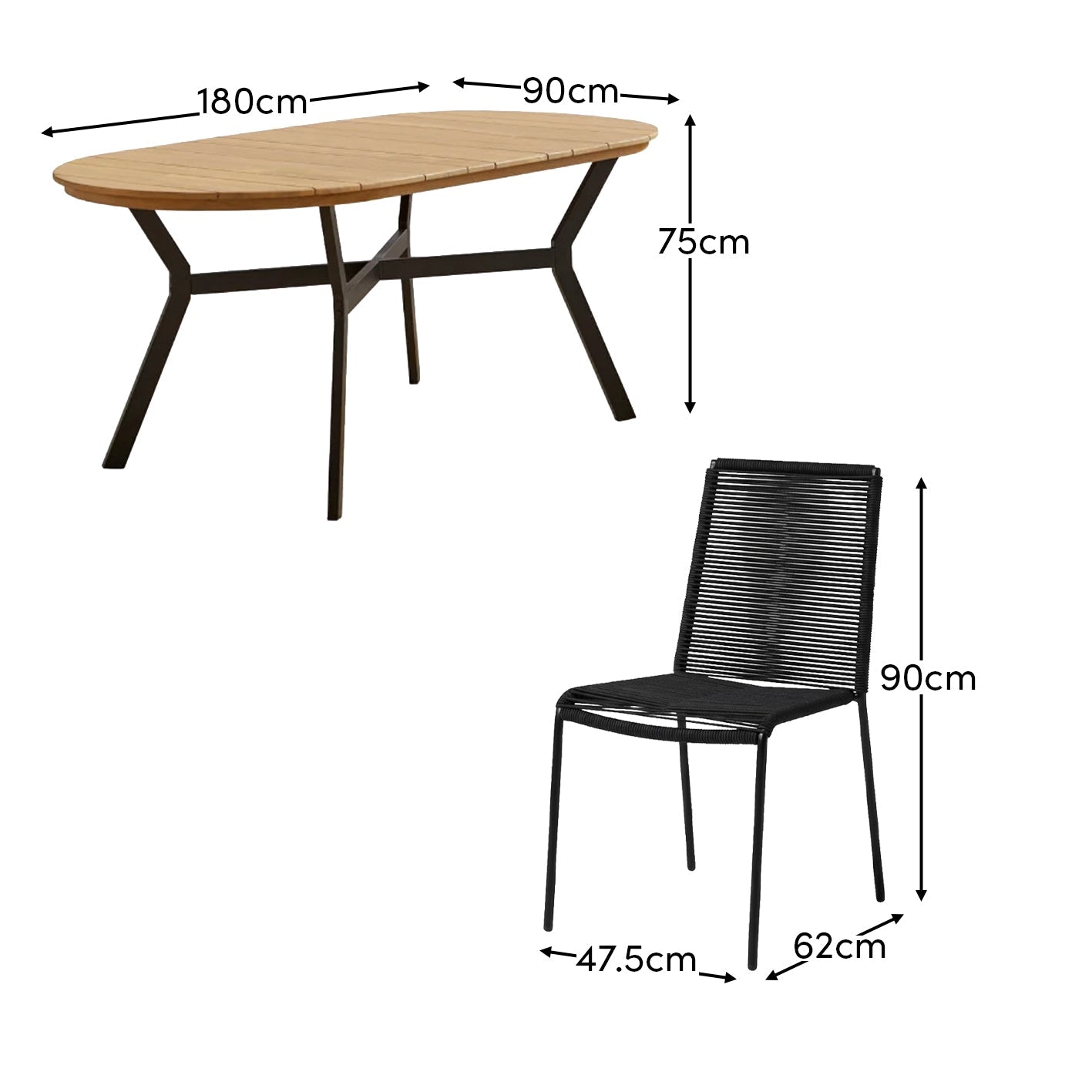 Ezra 6 Seater Oval Wooden Garden Dining Set with Ryder Black Chairs