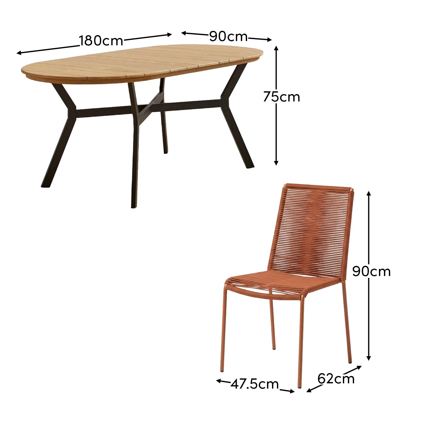 Ezra 6 Seater Oval Wooden Garden Dining Set with Ryder Burnt Orange Chairs