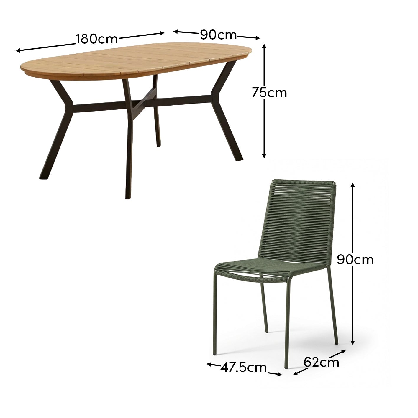 Ezra 6 Seater Oval Wooden Garden Dining Set with Ryder Khaki Chairs