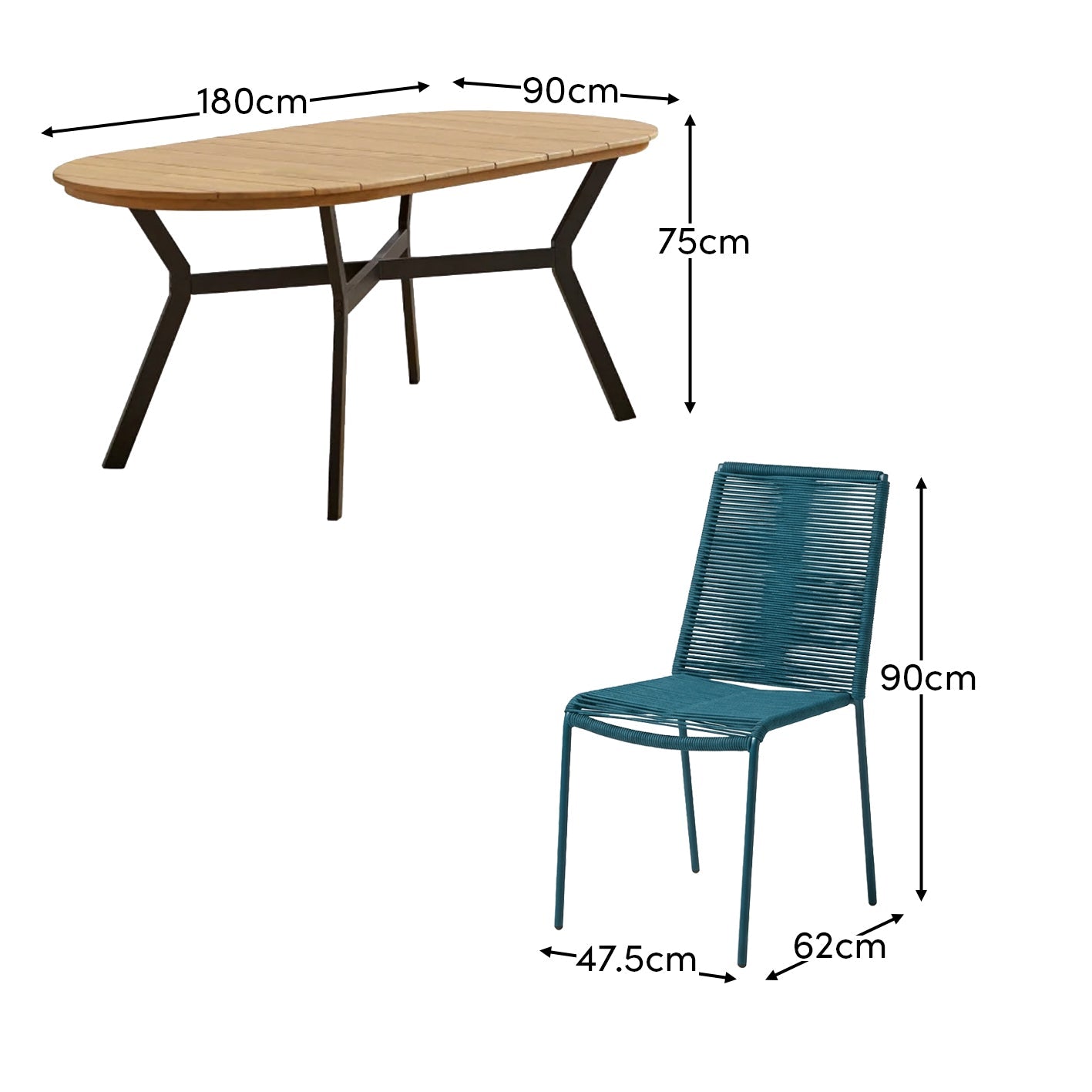 Ezra 6 Seater Oval Wooden Garden Dining Set with Ryder Teal Chairs