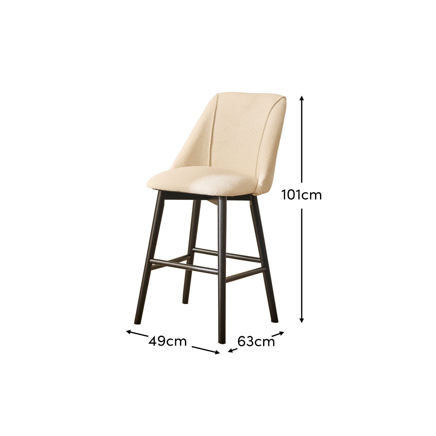 Freya Light Beige Boucle Bar Stool - Black Legs