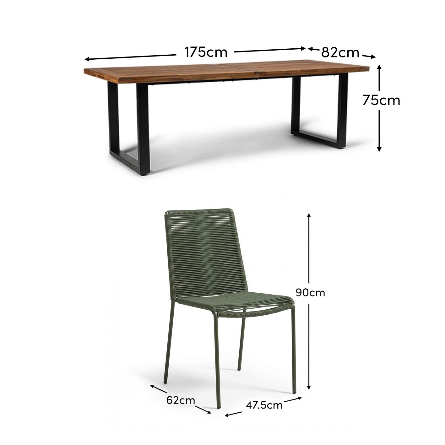 Hali 6 Seater Wooden Garden Dining Set with Ryder Khaki Chairs - 175cm