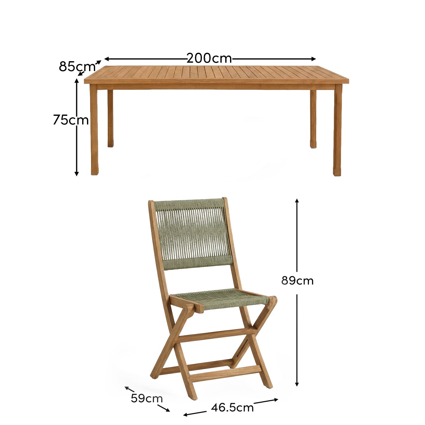 Harlyn 6 Seater Wooden Garden Dining Set with Cove Green Rope Chairs - 200cm