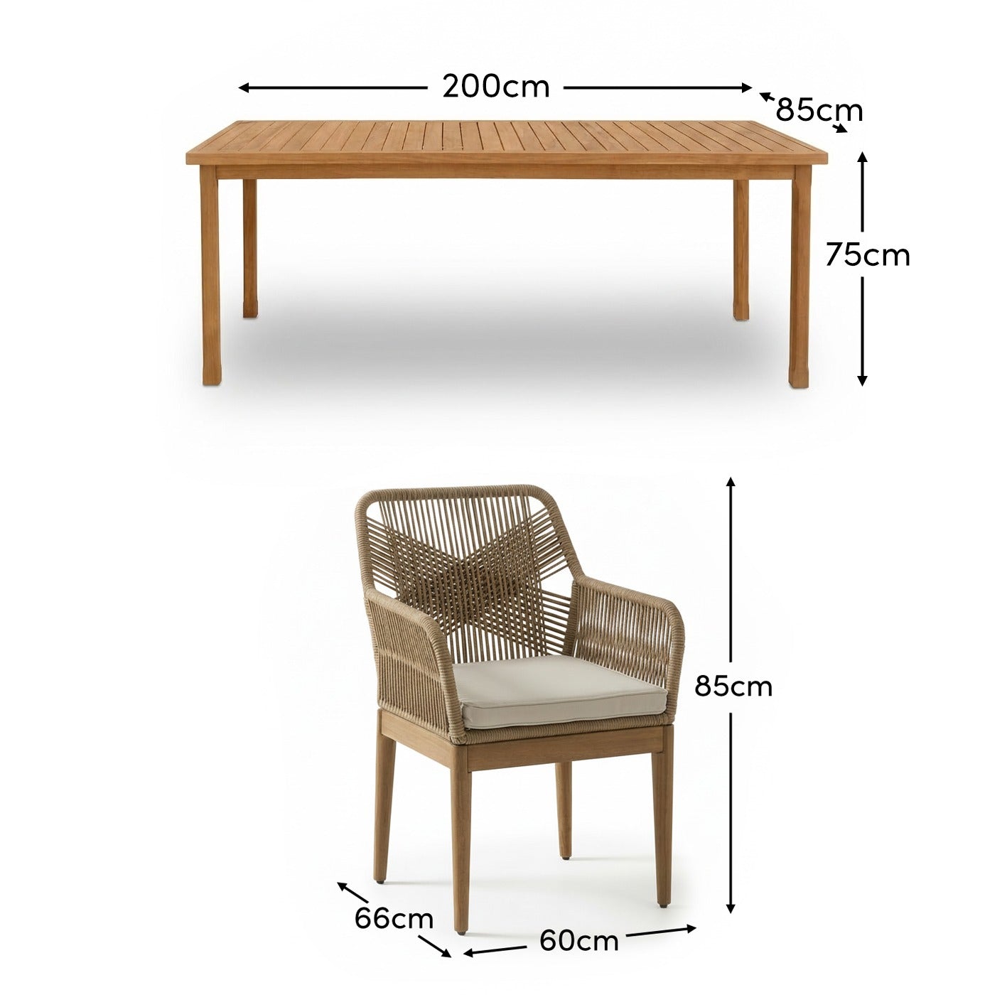 Harlyn 6 Seater Wooden Garden Dining Set with Killian Chairs - 200cm