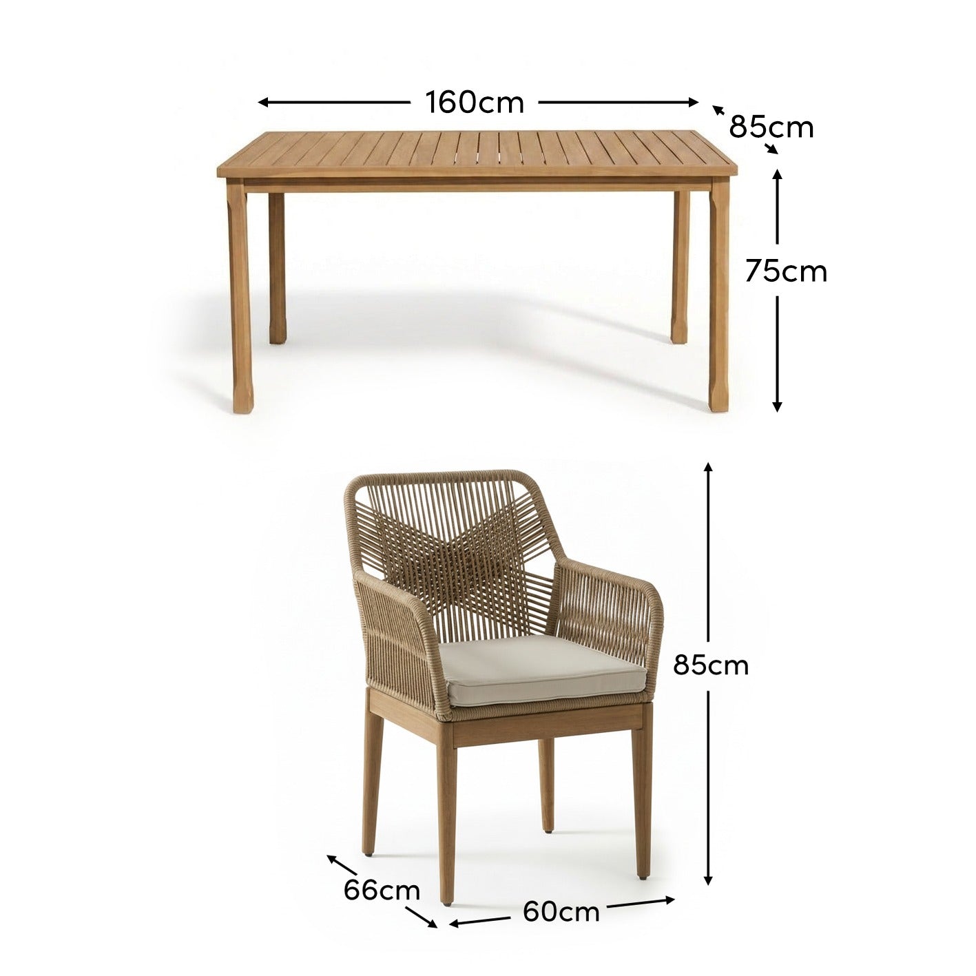 Harlyn 4 Seater Wooden Garden Dining Set with Killian Chairs - 160cm