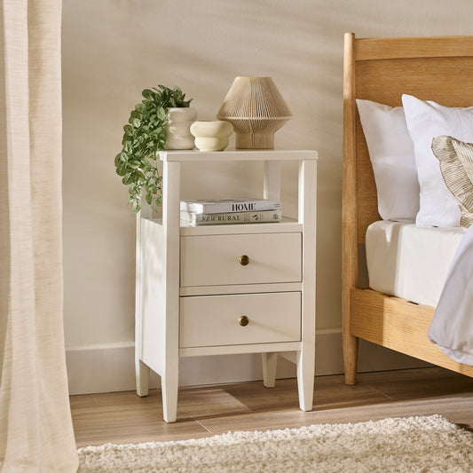 Ivy 2 Drawer Bedside Table - Ivory White