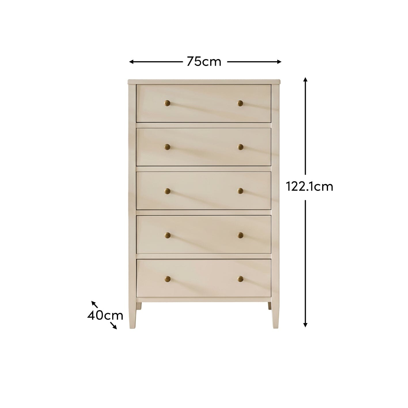 Ivy 5 Drawer Tall Chest of Drawers - Ivory White
