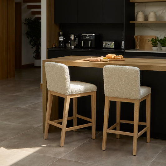 Outlet - Nolan Boucle Bar Stool - Whitewash Oak Legs