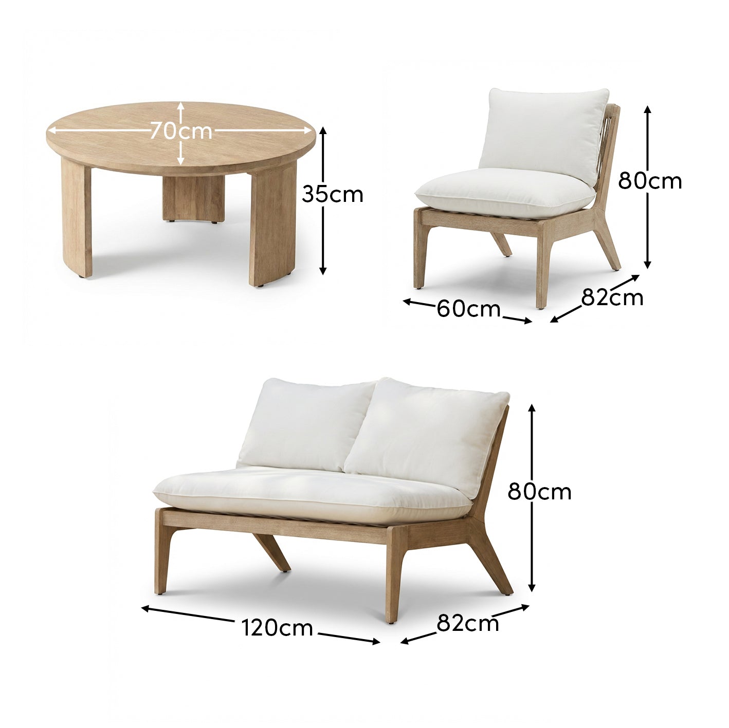 Mali Wooden Garden Sofa Set with Coffee Table & 2 Mali Chairs