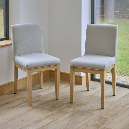 Amelia Whitewash Extending Dining Table Set - 6 Seater - Nolan Fawn Linen Dining Chairs - Whitewash Oak Legs