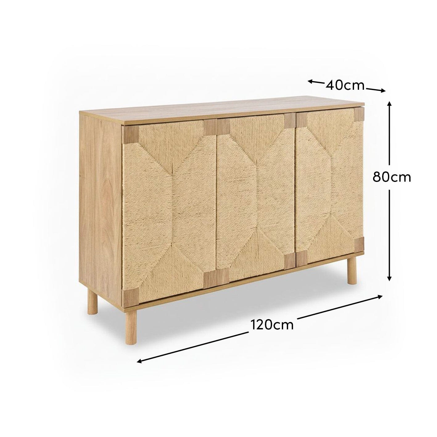 Outlet - Paloma Natural Weave 3 Door Large Sideboard - Natural Oak