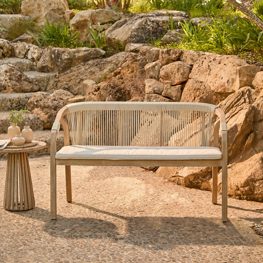 Shiro 6 Seater Wooden Garden Dining Set with 2 Shiro Benches & 2 Shiro Chairs - Beige Rope