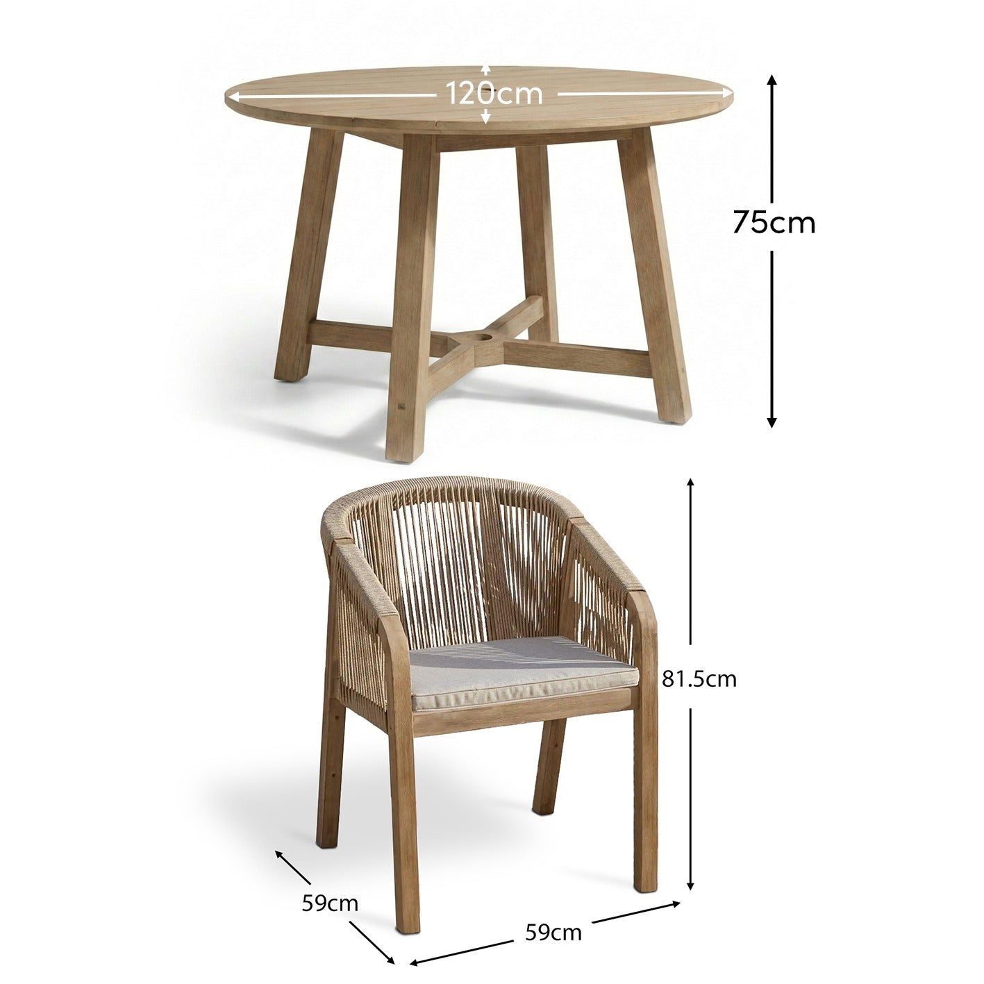 Shiro 4 Seater Round Wooden Garden Dining Set with Nala Cushioned Dining Chairs