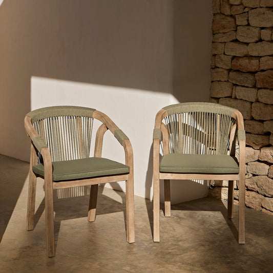 Shiro 6 Seater Wooden Garden Dining Set with 2 Shiro Benches & 2 Shiro Chairs - Green Rope