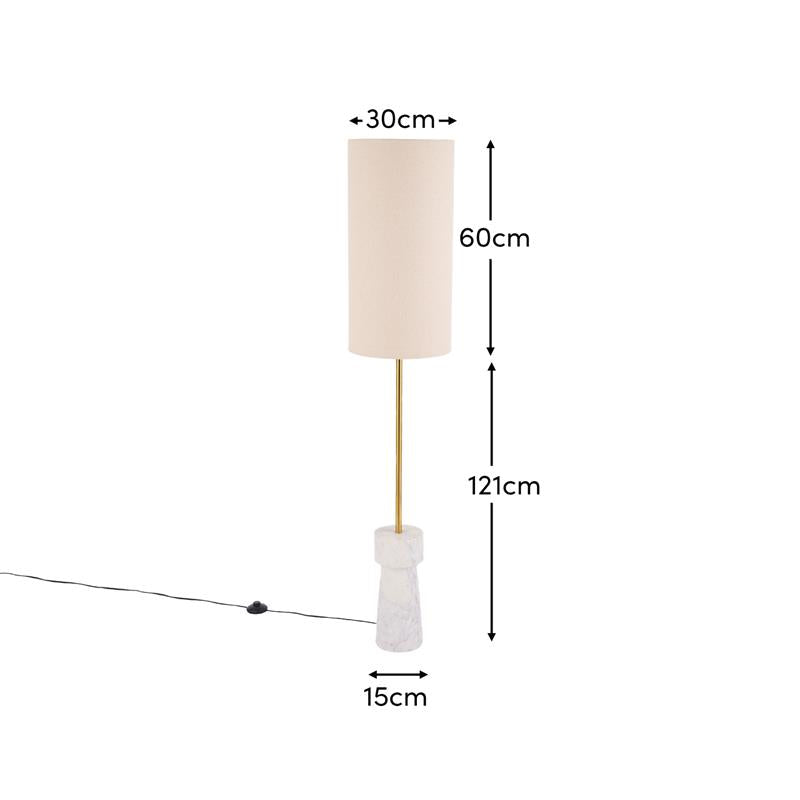 Tiree 97cm White Marble Floor Lamp Base with Tiree 30cm Tall Lamp Shade - Ivory Boucle