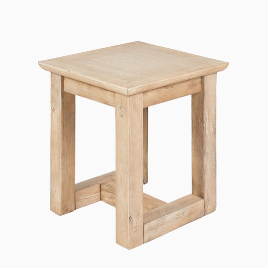 Outlet - Valdis Mango Wood & Travertine Square Side Table