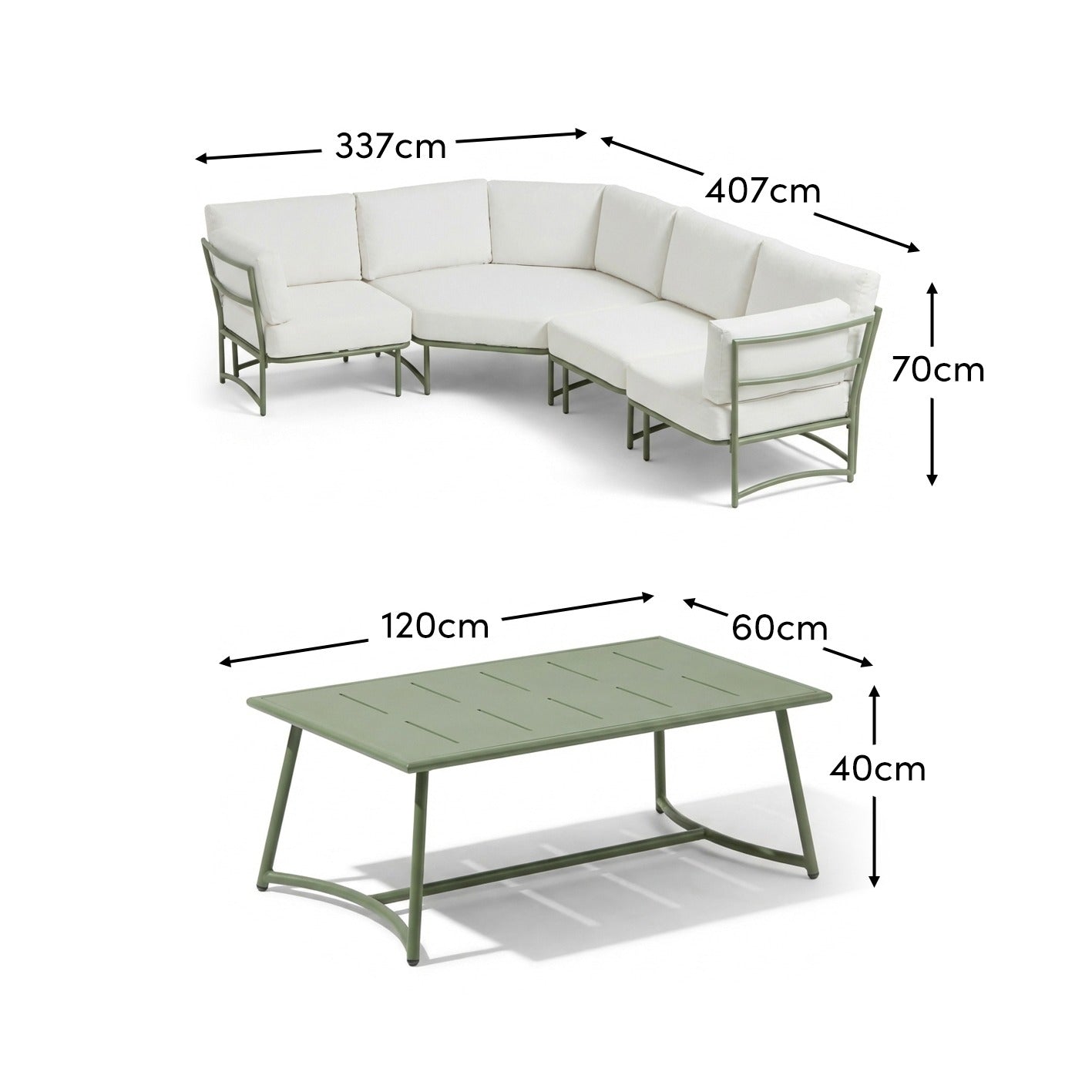 Wilder 6 Seater Garden Corner Sofa Set with Wilder Coffee Table - Olive Green