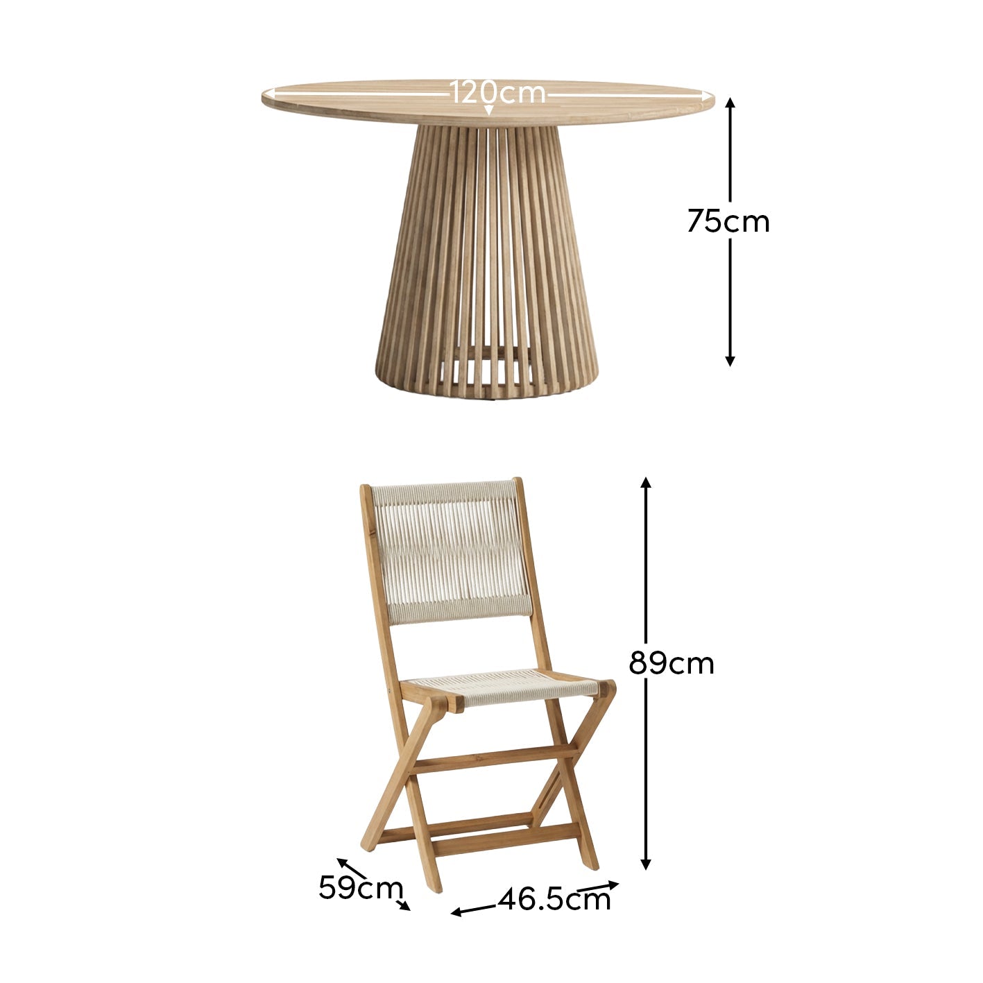 Willow 4 Seater White Acacia Round Garden Dining Set with Cove Beige Rope Chairs