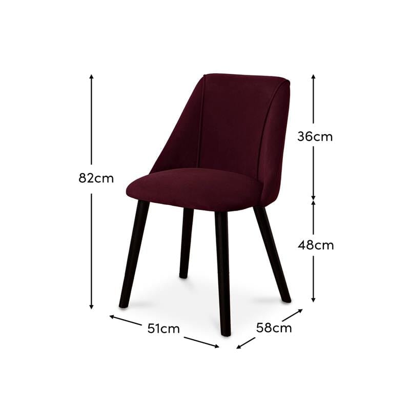 Outlet - Freya Burgundy Red Dining Chair - Set of 2 - Black Oak Legs