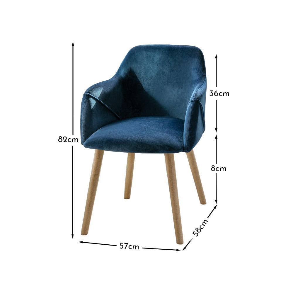 Freya Blue Velvet Dining Armchairs - Set of 2 - Chalked Mangowood Legs