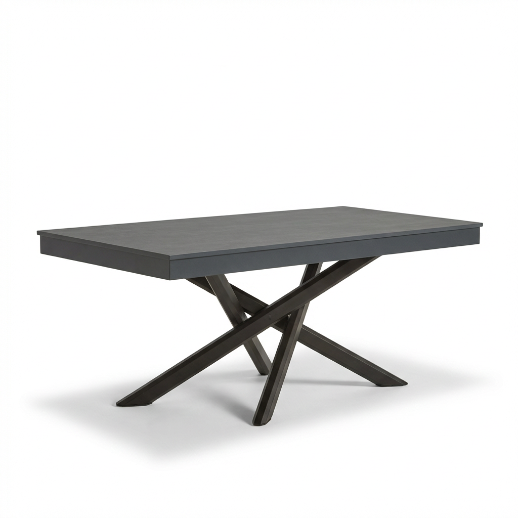Amelia 6 Seater Concrete Garden Dining Table - Metal Legs - Dove Grey