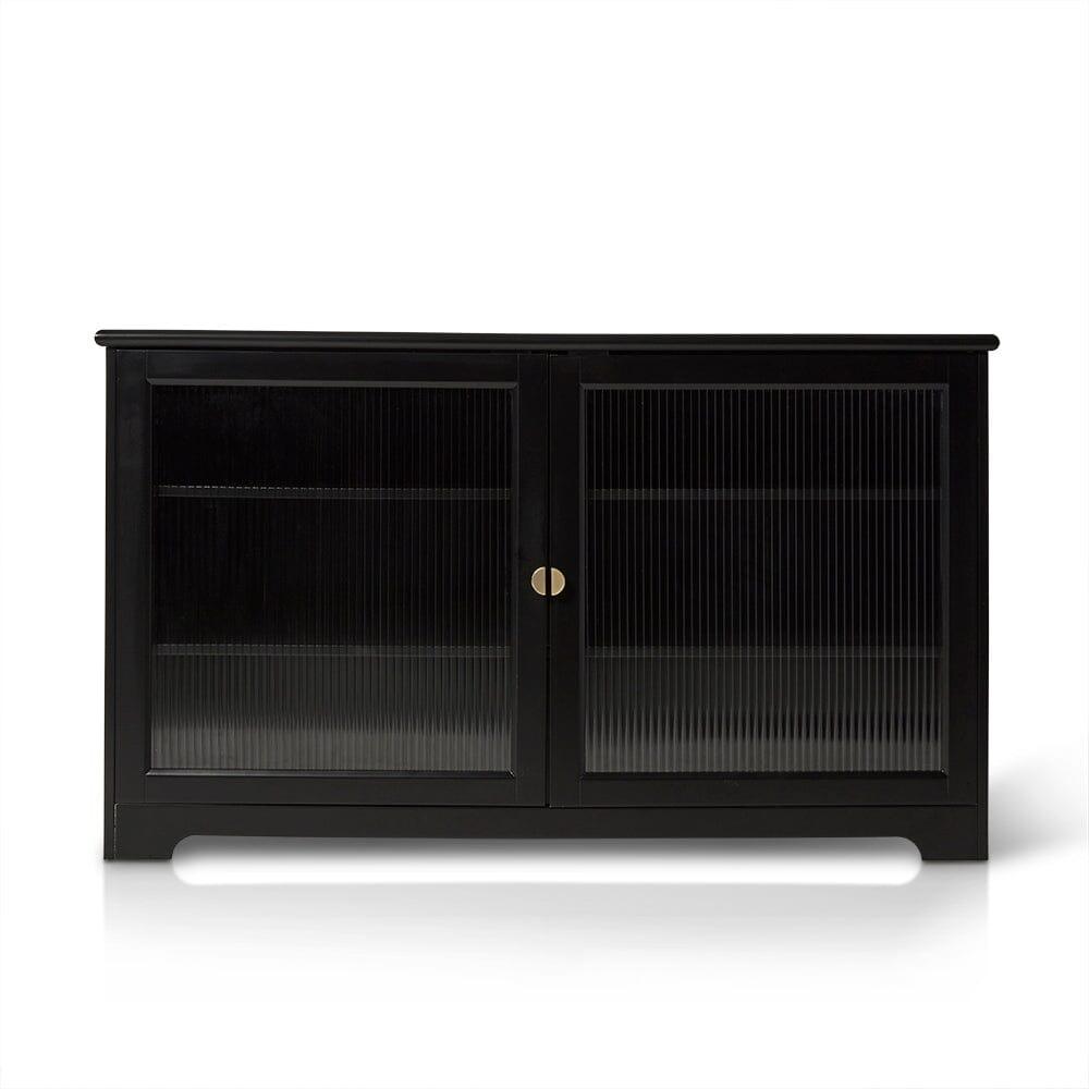 Outlet - Lua 2 Door Large Sideboard - Noir Black with Fluted Glass