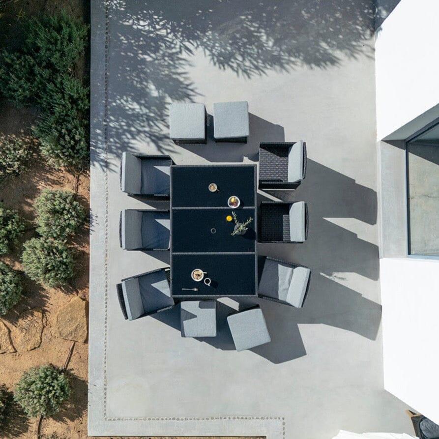 10 Seater Rattan Cube Outdoor Dining Set - Black Weave