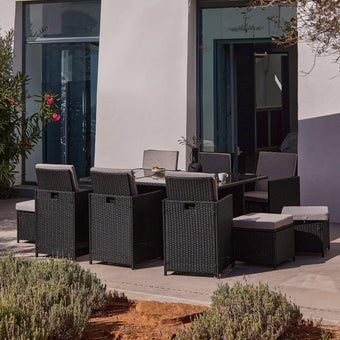 compare product 10 Seater Rattan Cube Outdoor Dining Set - Black Weave