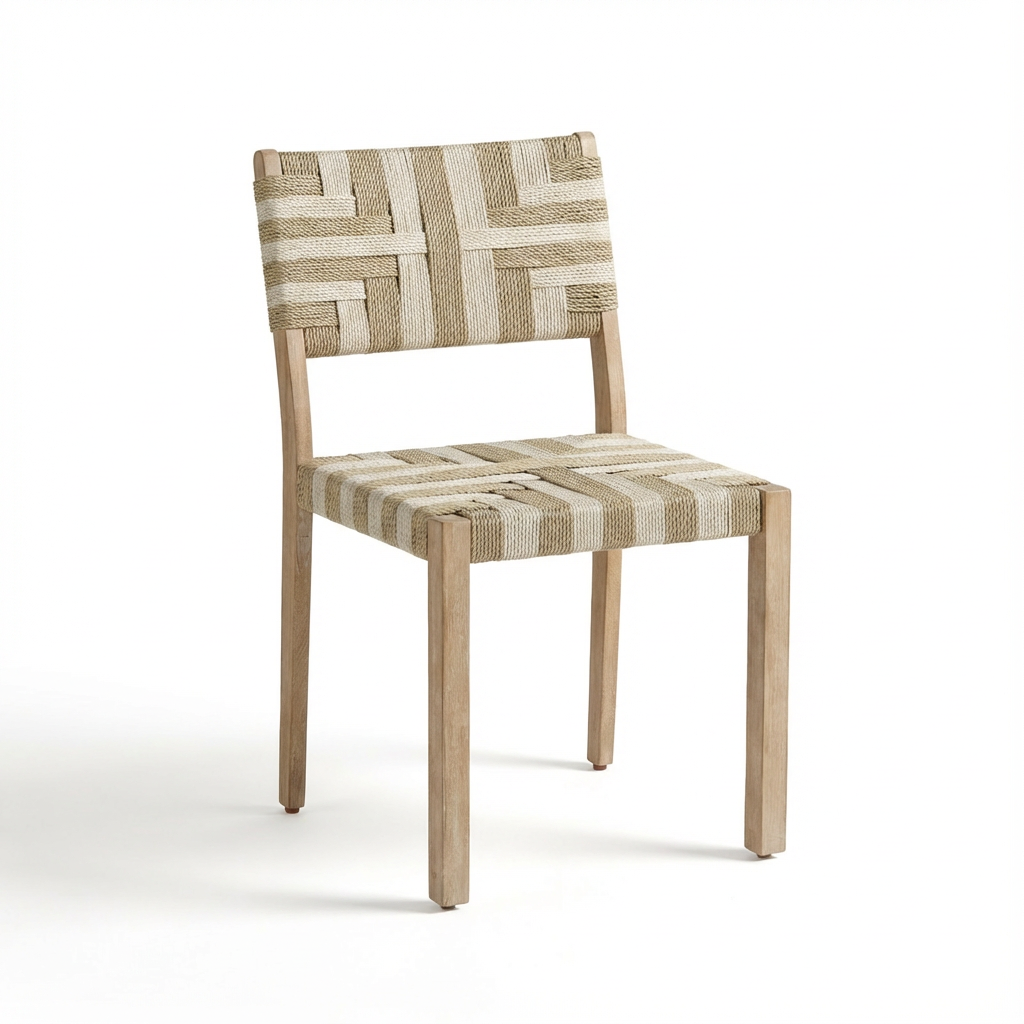 Willow 4 Seater Wooden Brushed Light Acacia Round Dining Set with Saffron Natural and Beige Chairs