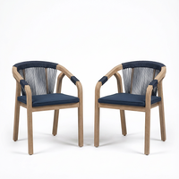 Shiro 4 Seater Round Wooden Garden Dining Set with Shiro Navy Rope Dining Chairs - 120cm