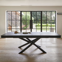 Amelia Black Extending Dining Table Set - 6 Seater - Nolan Fawn Linen Dining Chairs - Black Legs