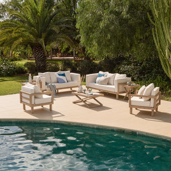 compare product Akira 8 Seater Wooden Garden Sofa Set with Coffee and 2 Akira Side Tables