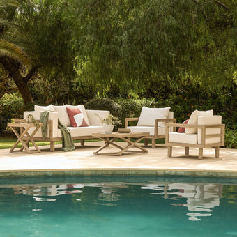 compare product Akira 5 Seater Wooden Garden Set with Side Table and Coffee Table