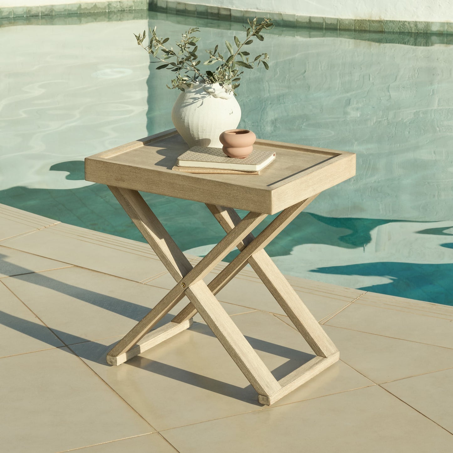 Akira Wooden Garden Side Table - Light Brushed Acacia