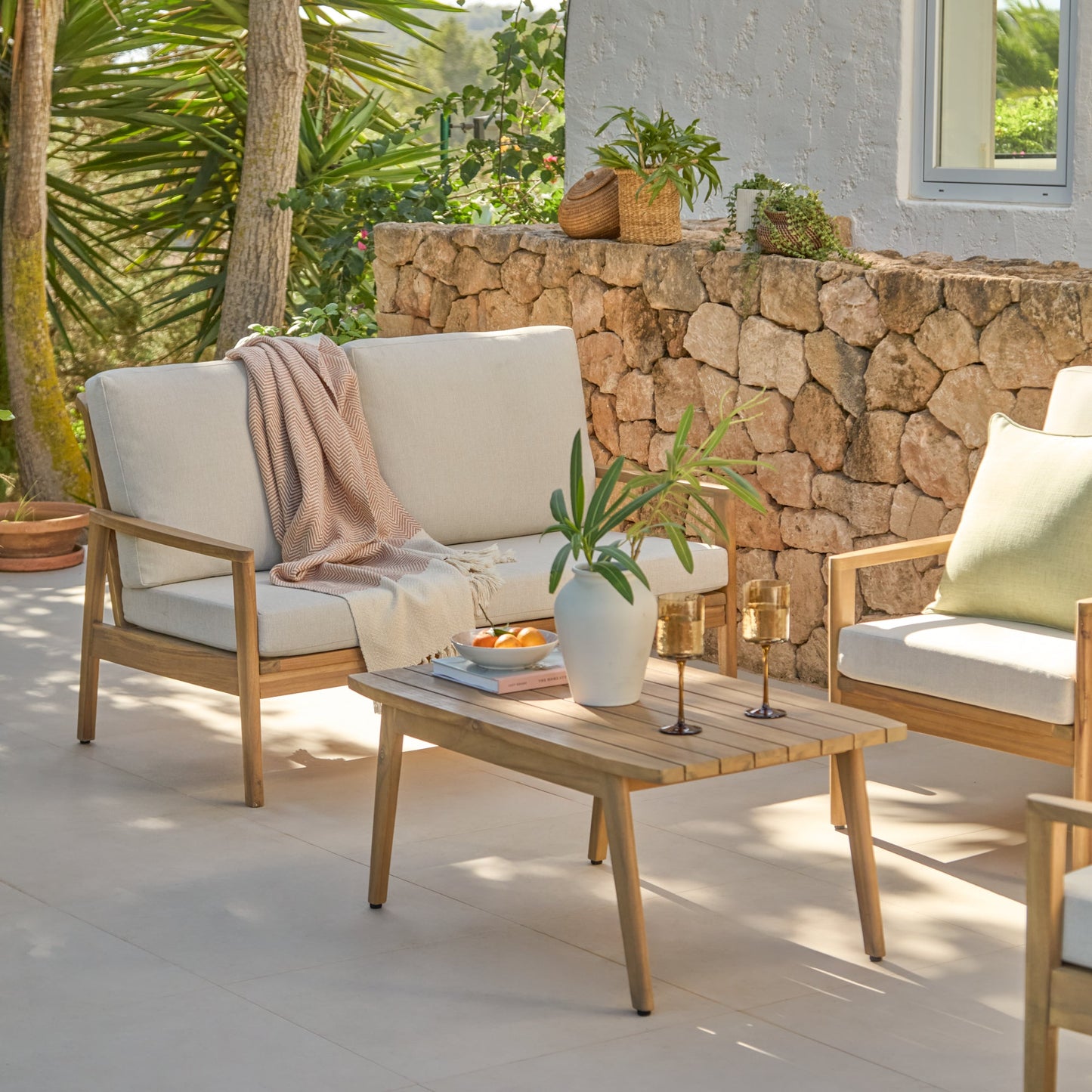 Alora Wooden Garden Conversation Set - White Acacia