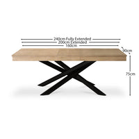 Amelia Pale Oak Wood Dining Table - Extendable - Black Legs