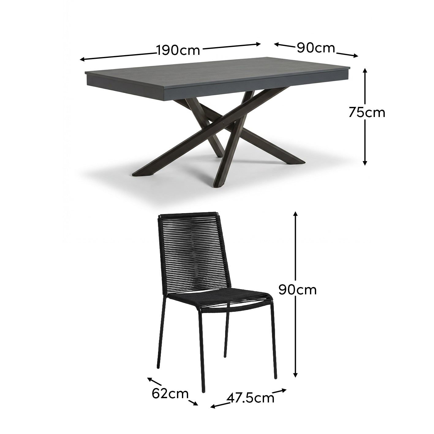 Amelia 6 Seater Dove Grey Concrete Garden Dining Set with Ryder Black Chairs