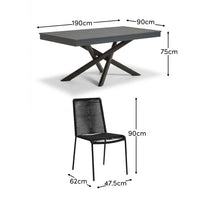Amelia 6 Seater Dove Grey Concrete Garden Dining Set with Ryder Black Chairs
